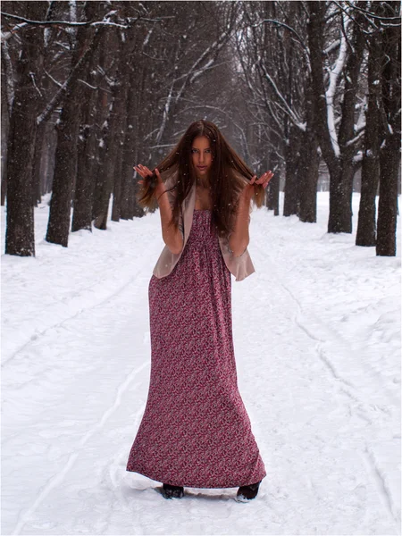 Senhora no parque de inverno — Fotografia de Stock