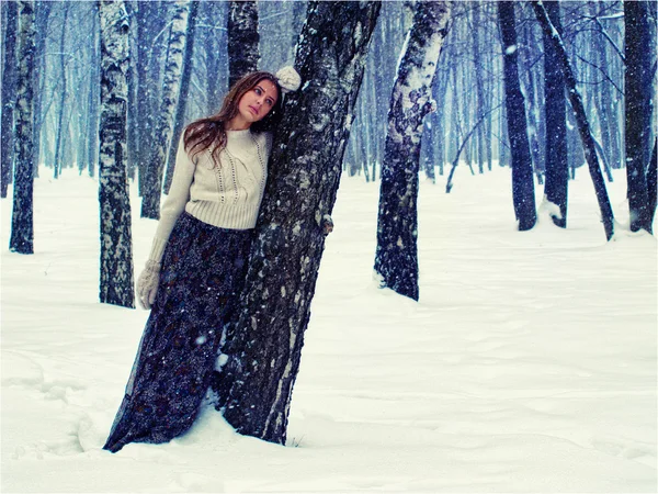 Κυρία στο πάρκο χειμώνα — Φωτογραφία Αρχείου