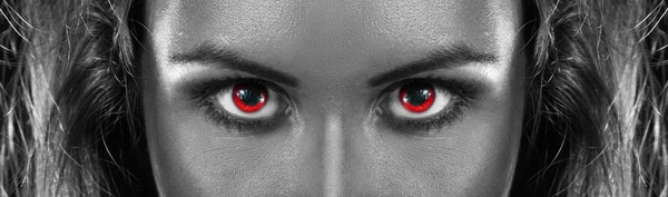 Black and white photo of girl with red eyes — Stock Photo, Image