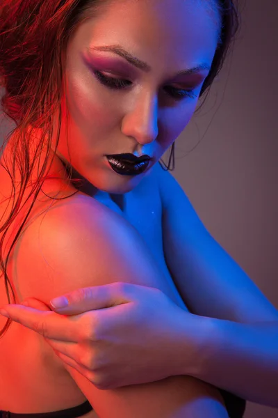 Vertical photo of gorgeous woman with black lips — Stock Photo, Image