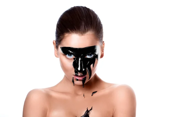 Portrait of sensual woman with black paint on face — Stock Photo, Image