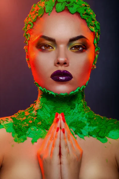 Vertical picture of sexy woman with unusuall makeup — Stock Photo, Image