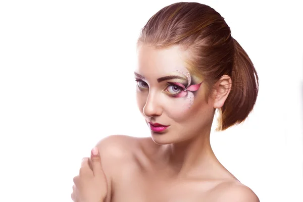 Docela Kavkazský žena s květina makeup na oči ve studiu — Stock fotografie