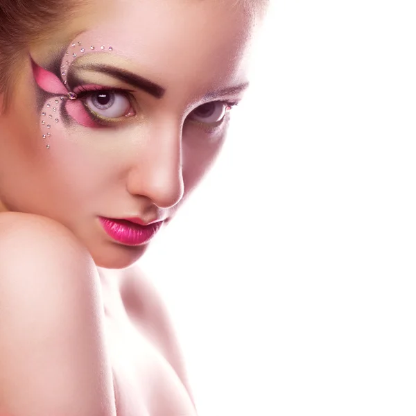Foto cuadrada de mujer joven belleza con maquillaje creativo — Foto de Stock