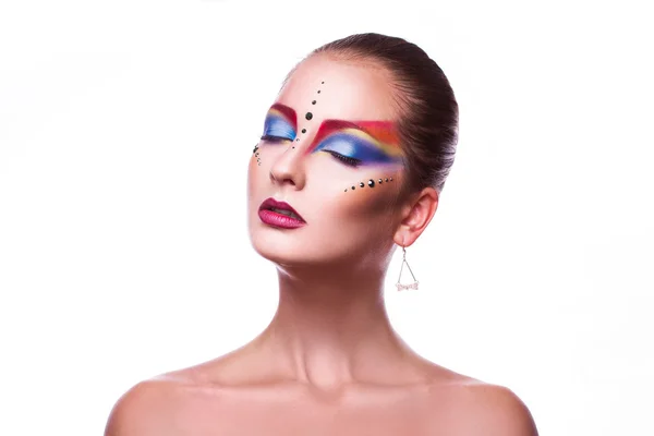 Horizontale foto van sensuele volwassen meisje met multicolor make-up — Stockfoto