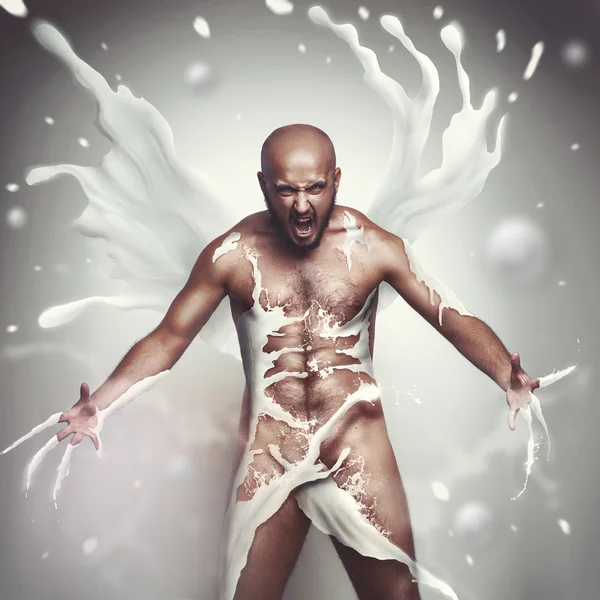 Süt çığlık içinde güçlü cinsel adam — Stok fotoğraf