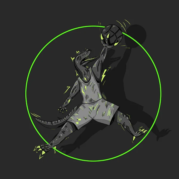 Illustration Raptor Plays Basketball Uniform Black White Style Green Color — Stock Photo, Image