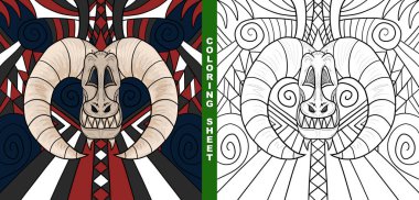 Boynuzları ve dişleri olan canavar kafatası boyası