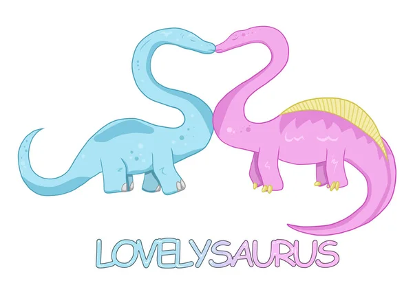 dinosaurs with long neck kisses and makes a heart shape between each others isolated on white background. Love concpet with dinos