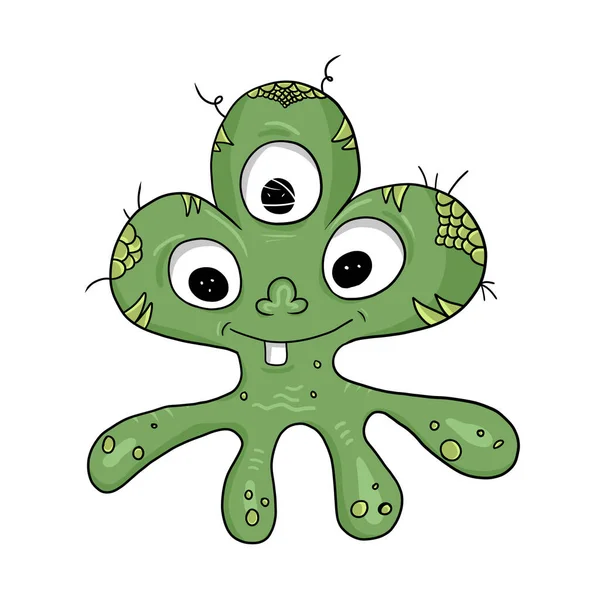 Funny Little Baby Monster Three Eyes Tentacles Isolated White Background — стоковое фото