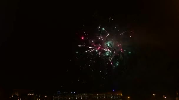 Prachtig Vuurwerk Met Veel Details Van Explosies Aan Nachtelijke Hemel — Stockvideo