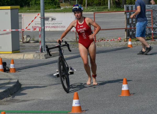 Skopje Macedonia May 2022 Massive Triathlon Competition Our Country Thletes — Stock Photo, Image