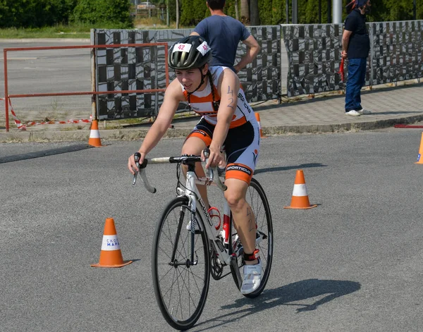 Skopje Macedonia Mayo 2022 Competencia Masiva Triatlón Nuestro País Thletes —  Fotos de Stock