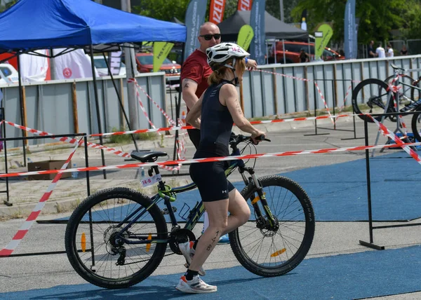 Skopje Macedonia May 2022 Massive Triathlon Competition Our Country Thletes — Stock Photo, Image