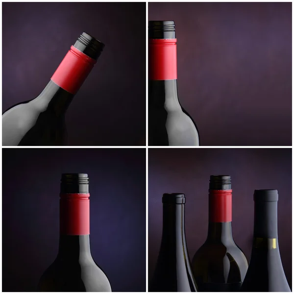 Vinflaska collage - fyra bilder — Stockfoto