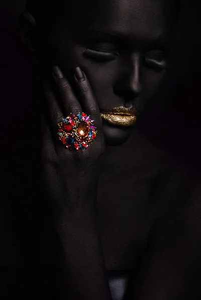 Portrait of fashion woman with black makeup — Stock Photo, Image