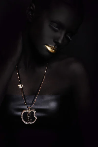 Portrait of fashion woman with black makeup — Stock Photo, Image