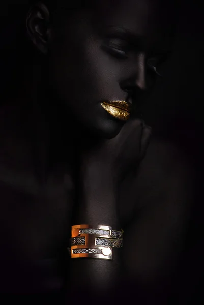 Portrait of fashion woman with black makeup — Stock Photo, Image