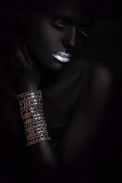 Portrait of fashion woman with black makeup — Stock Photo, Image