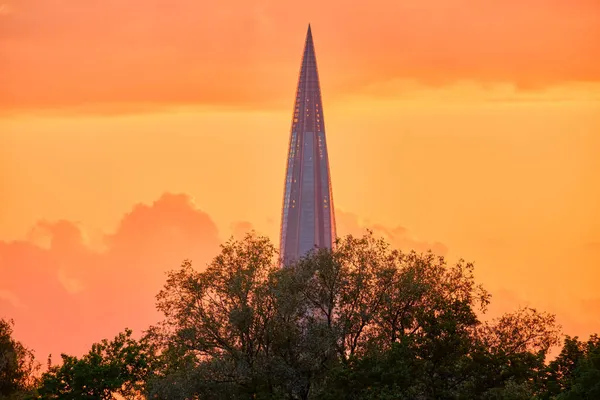 Centro Lakhta Golfo Finlandia Atardecer San Petersburgo Rusia — Foto de Stock