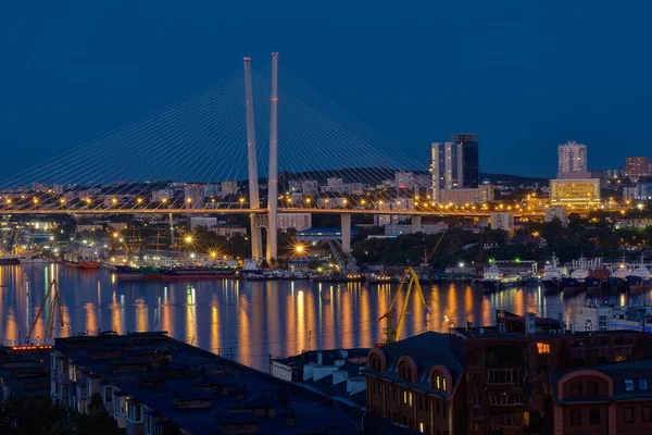 Ponte Oro Vladivostok Notte — Foto Stock