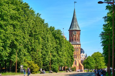 Kaliningrad, Rusya - 31 Mayıs 2021: Kanta Adası 'ndaki Kalininingrad Katedrali.