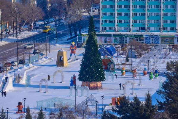 Russia Blagoveshchensk Jan 2021 See City Blagoveshchensk Winter Height — 스톡 사진