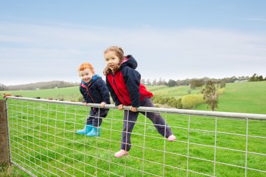 Children on farm gate clipart