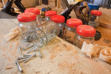 Workbench with tools and screws clipart