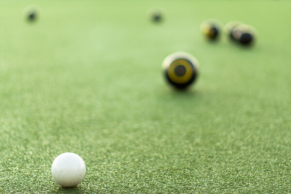 Lawn bowls focussed on jack