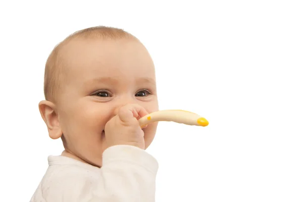 Eten baby voeden zichzelf — Stockfoto