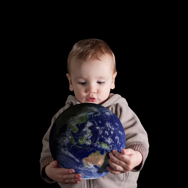 Boy holding his future world — Stock Photo, Image