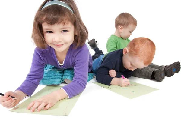 Happy kids drawing — Stock Photo, Image