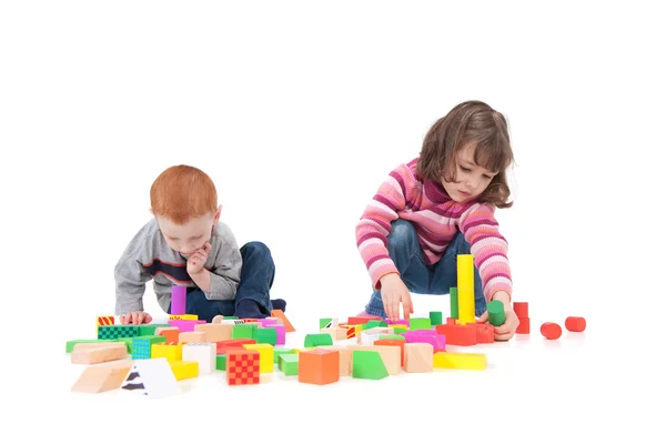 Kids building block towers — Stock Photo, Image
