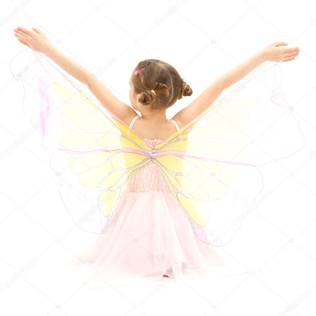 Girl child in kids butterfly ballerina costume