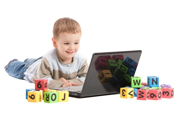 Boy child learning education on computer notebook — Stock Photo, Image