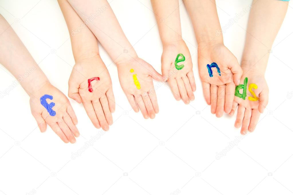 Kids friends letters painted on hands