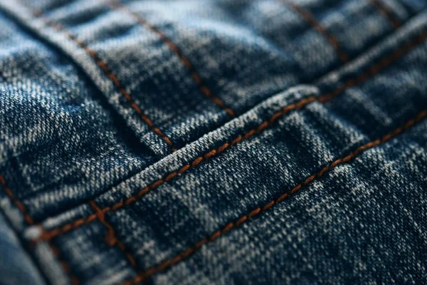 Jeans Denim Textura Cerca Enfoque Solo Punto Fondo Pantalla Borroso — Foto de Stock