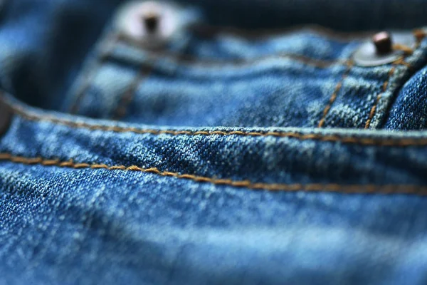 Jeans Denim Υφή Close Εστίαση Μόνο Ένα Σημείο Μαλακό Θολό — Φωτογραφία Αρχείου