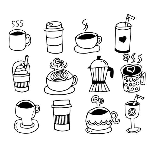 Cute Cup Coffee Tea Doodle Cartoon Hand Drawing — ストック写真