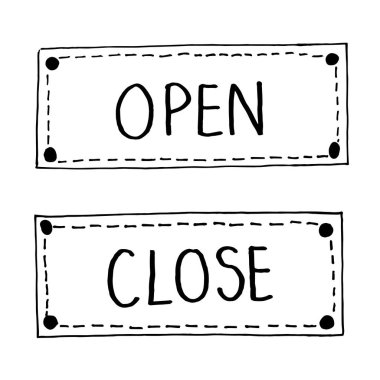 Open and Close Sign Text , doodle hand drawing