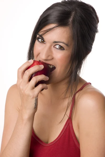 Beautiful Brunette with Apple — Stock Photo, Image