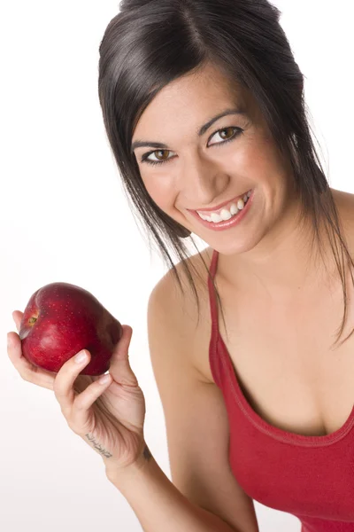 Hermosa morena con manzana —  Fotos de Stock