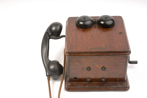 Retro ścienne z drewna telefon łączności pole bakelit słuchawki dzwonnika — Zdjęcie stockowe