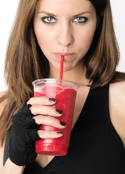 Girl with Red Smoothie — Stock Photo, Image