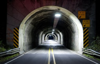 Highway Tunnel Two Lane Blacktop Lonely Road Oregon Midnight clipart