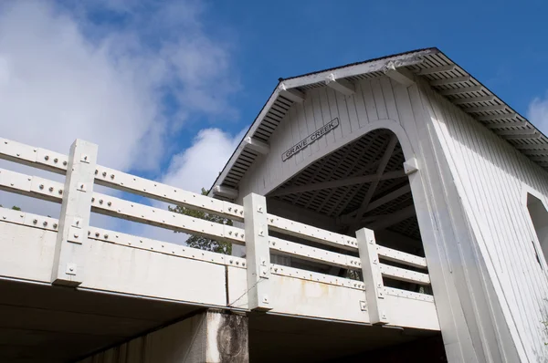 Grab Bach bedeckte Brücke Josephine County oregon usa Straßenverkehr — Stockfoto