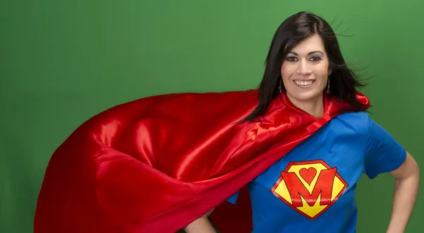 Proud Mom as Super Mother on Green Screen — Stock Photo, Image