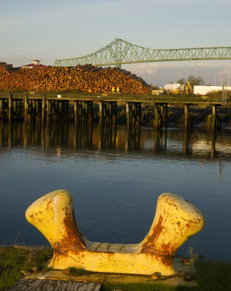 Posto de amarração do navio ao lado do cais de exploração madeireira Columbia River Astori — Fotografia de Stock