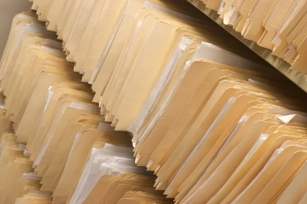 Rows of File Folders Arranged on Shelf with Client Data — Stock Photo, Image